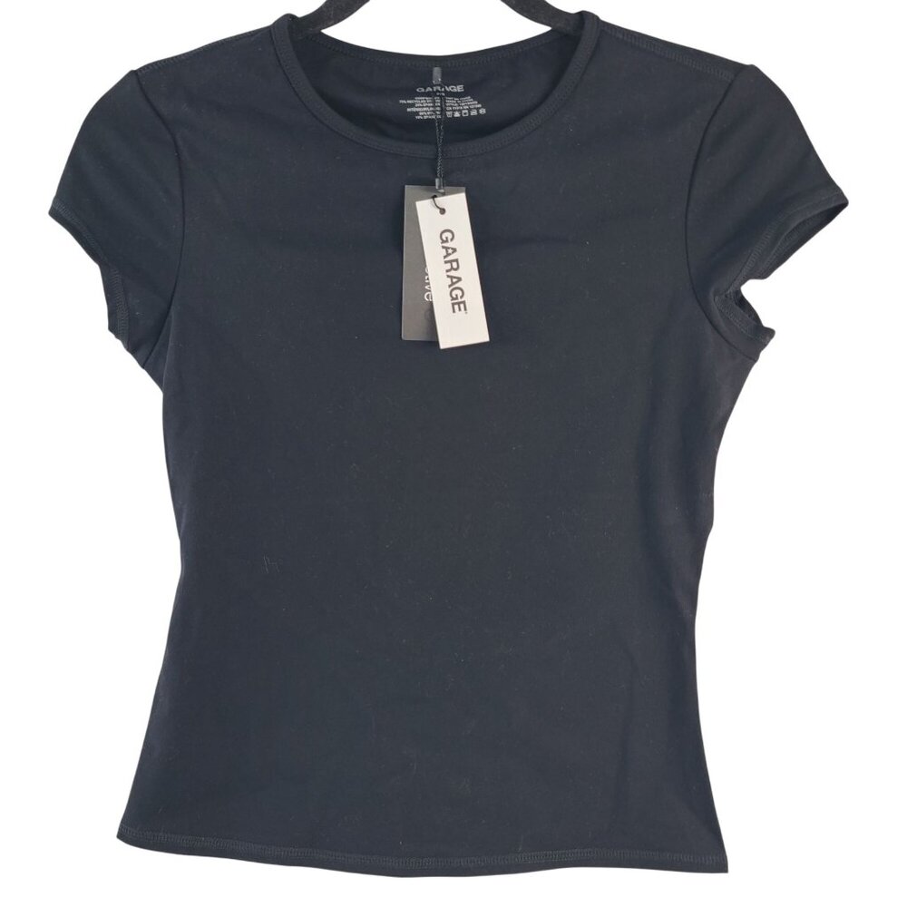 NWT Garage SoftActive Open Back Tee Jet Black Short Sleeve Sz S